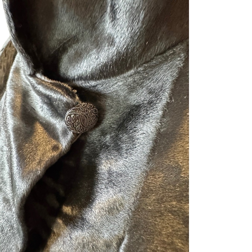 Giuliana Teso Neiman Marcus Black Broadtail Lamb Fur Moire Funnel Neck Coat - Picture 3 of 7